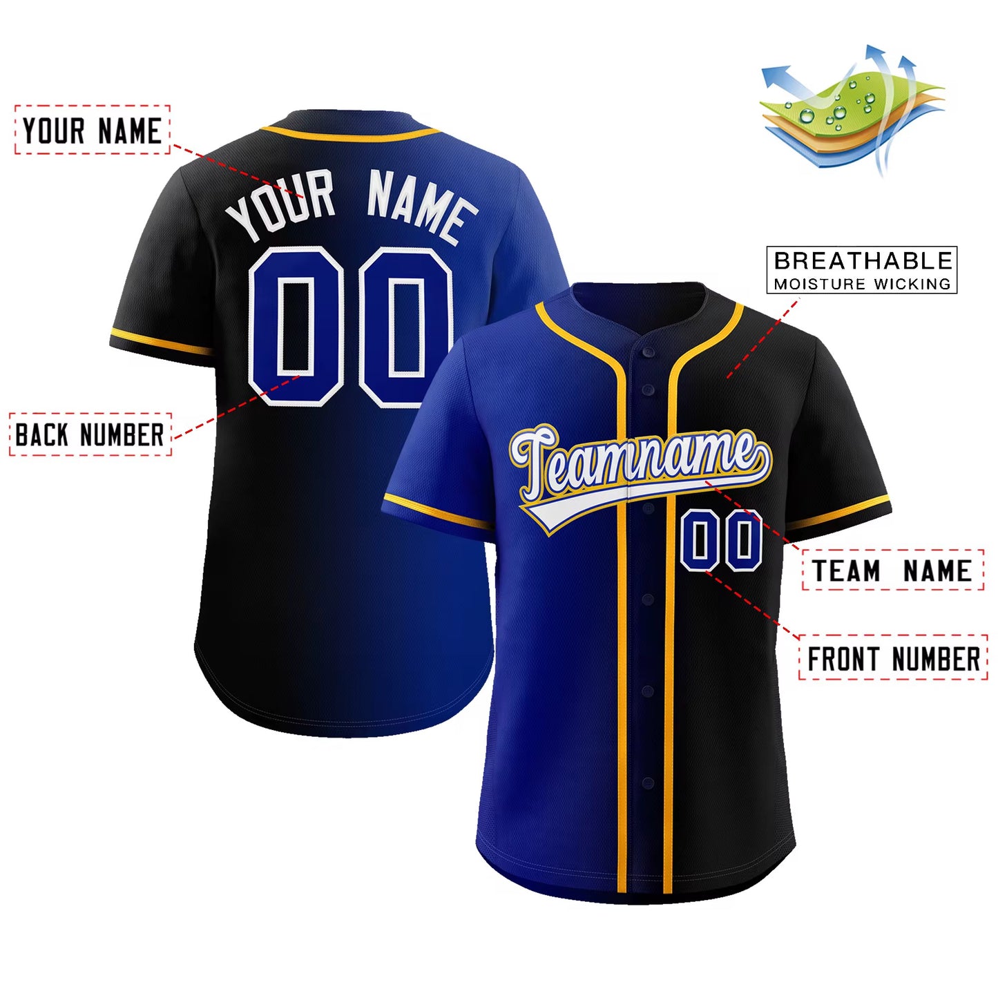 Miami Northwestern Bulls Split-Color Button-Up Baseball Jersey (Stitched)