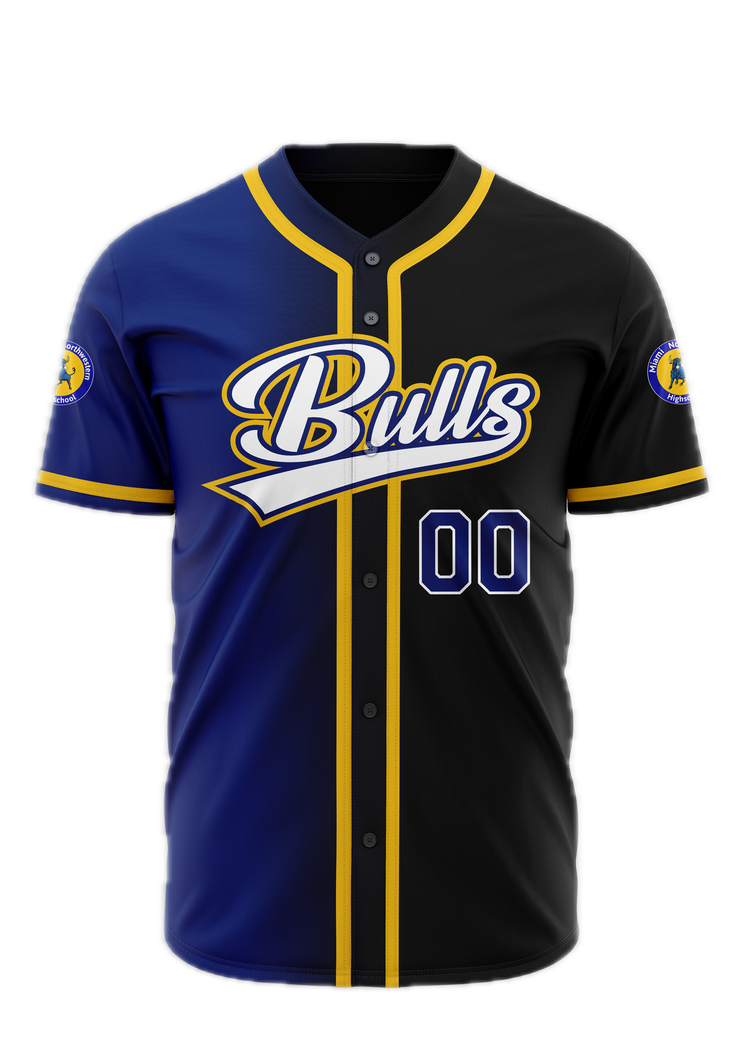 Miami Northwestern Bulls Split-Color Button-Up Baseball Jersey (Stitched)