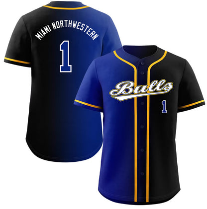 Miami Northwestern Bulls Split-Color Button-Up Baseball Jersey (Stitched)